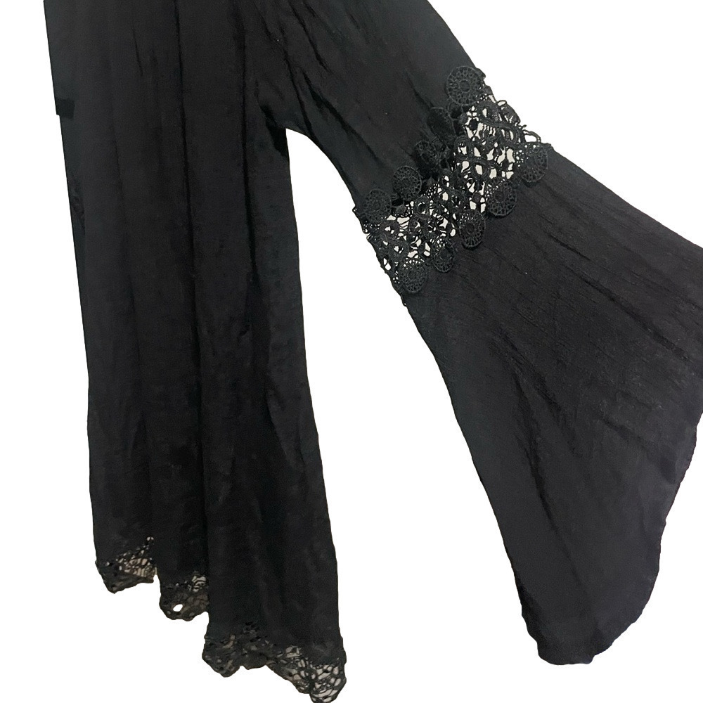 Wrangler Black Boho Mini Dress Bell Sleeve Lace Hem Small - Picture 4 of 11